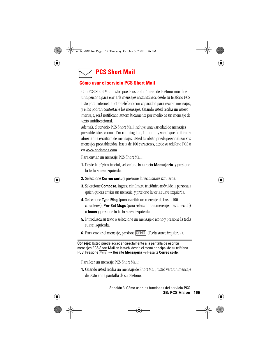 Pcs short mail | Hitachi SINGLE-BAND PCS PHONE SH-P300 User Manual | Page 400 / 455