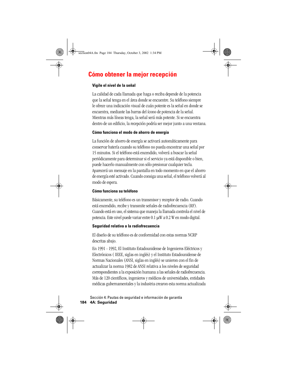 Cómo obtener la mejor recepción | Hitachi SINGLE-BAND PCS PHONE SH-P300 User Manual | Page 419 / 455