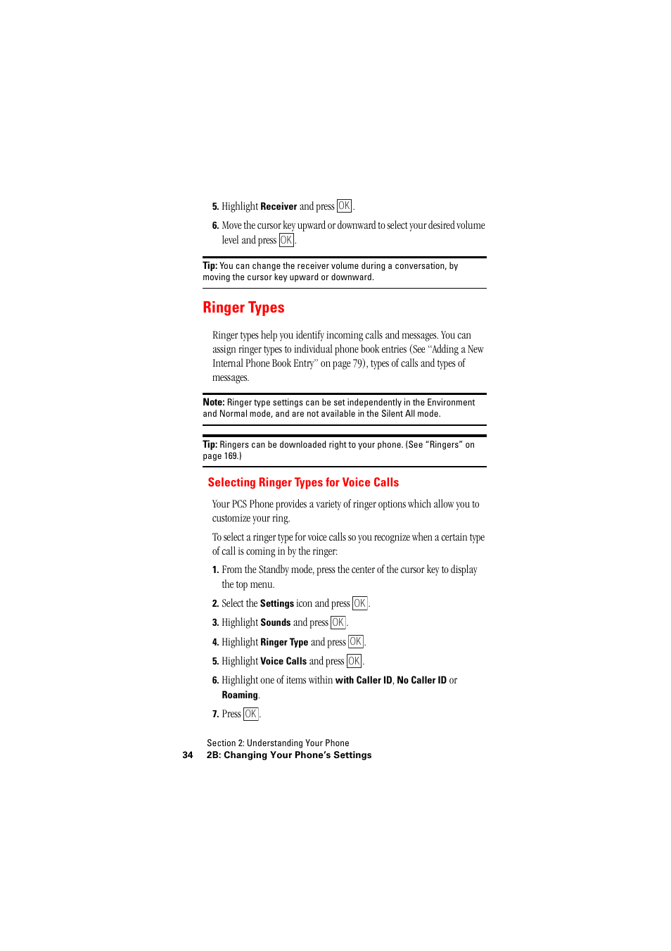 Ringer types, Selecting ringer types for voice calls | Hitachi SINGLE-BAND PCS PHONE SH-P300 User Manual | Page 43 / 455