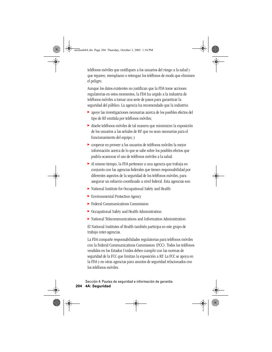 Environmental protection agency, Federal communications commission, Occupational safety and health administration | Hitachi SINGLE-BAND PCS PHONE SH-P300 User Manual | Page 439 / 455