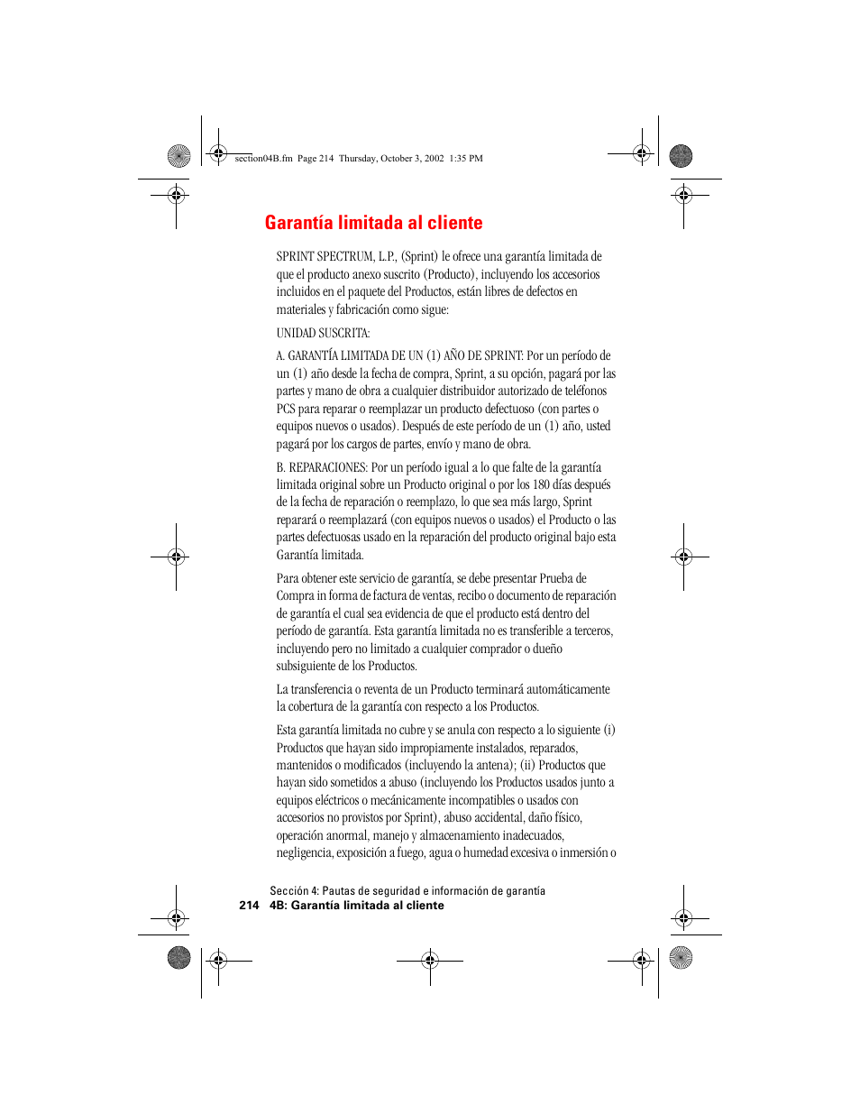Garantía limitada al cliente | Hitachi SINGLE-BAND PCS PHONE SH-P300 User Manual | Page 449 / 455