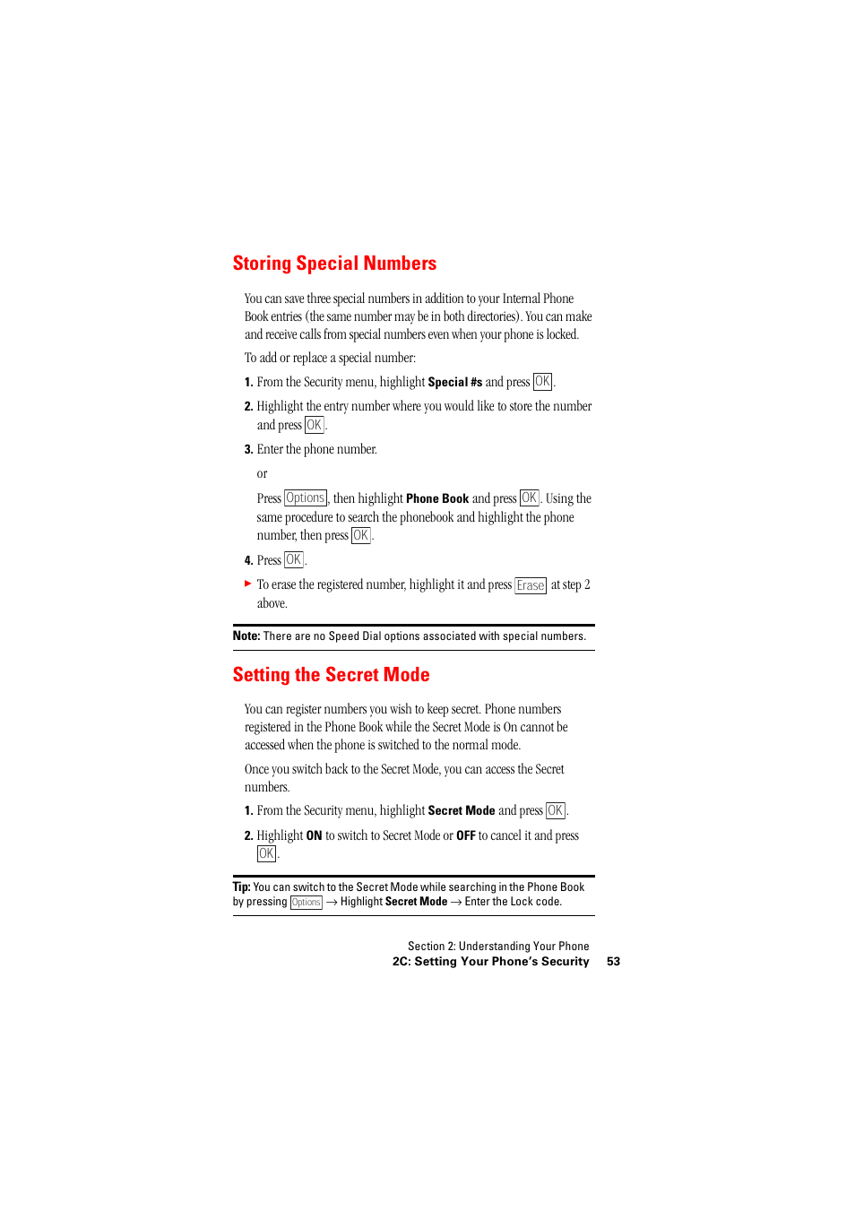 Storing special numbers, Setting the secret mode, Storing special numbers setting the secret mode | Hitachi SINGLE-BAND PCS PHONE SH-P300 User Manual | Page 62 / 455