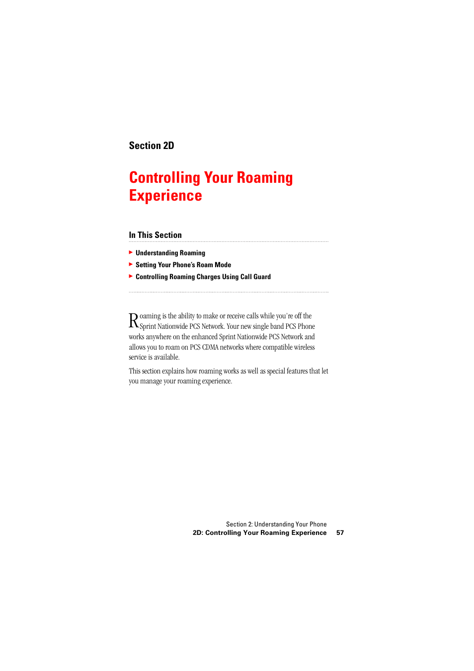 Controlling your roaming experience, 2d. controlling your roaming experience | Hitachi SINGLE-BAND PCS PHONE SH-P300 User Manual | Page 66 / 455