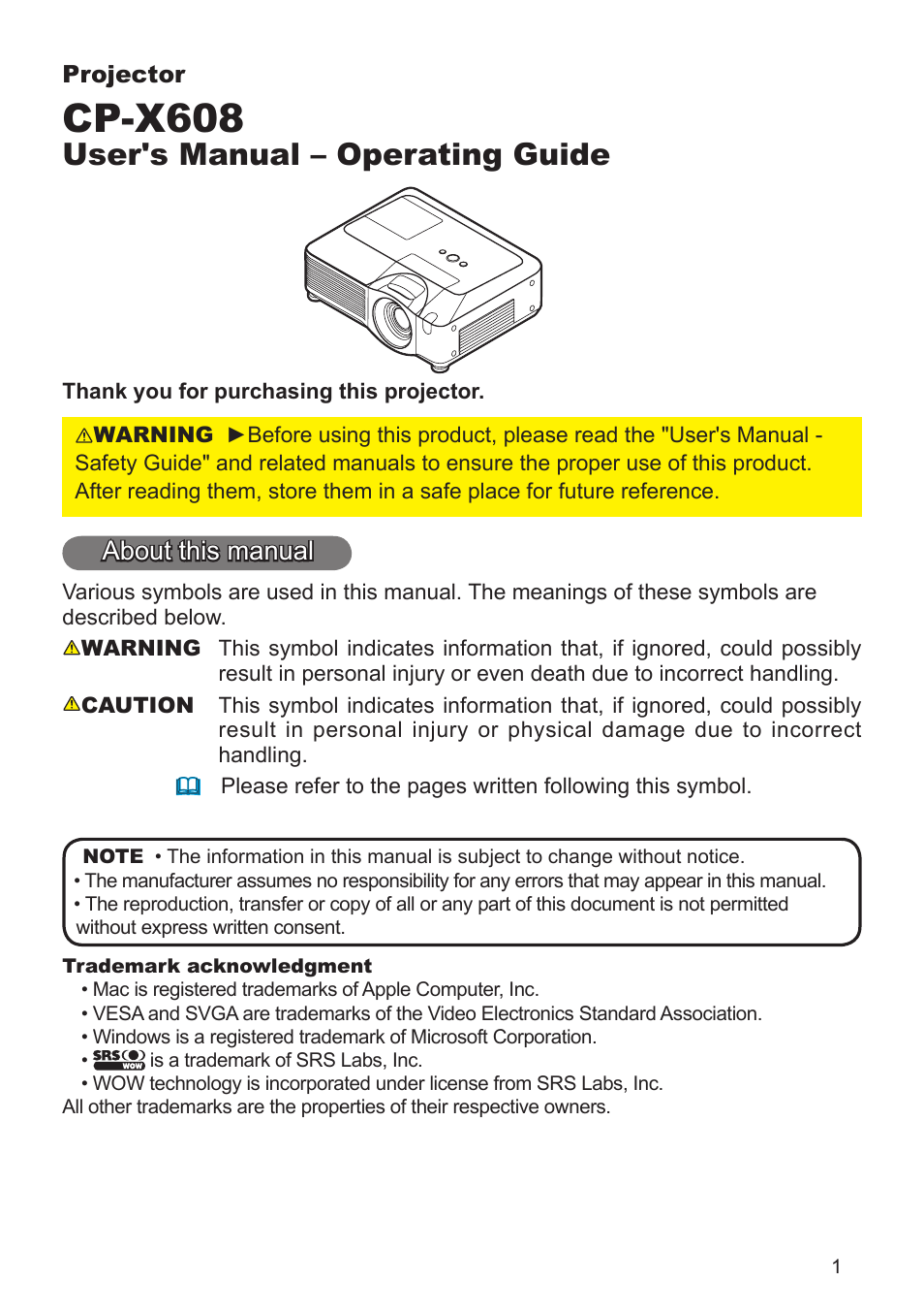 Hitachi CP-X608 User Manual | 72 pages