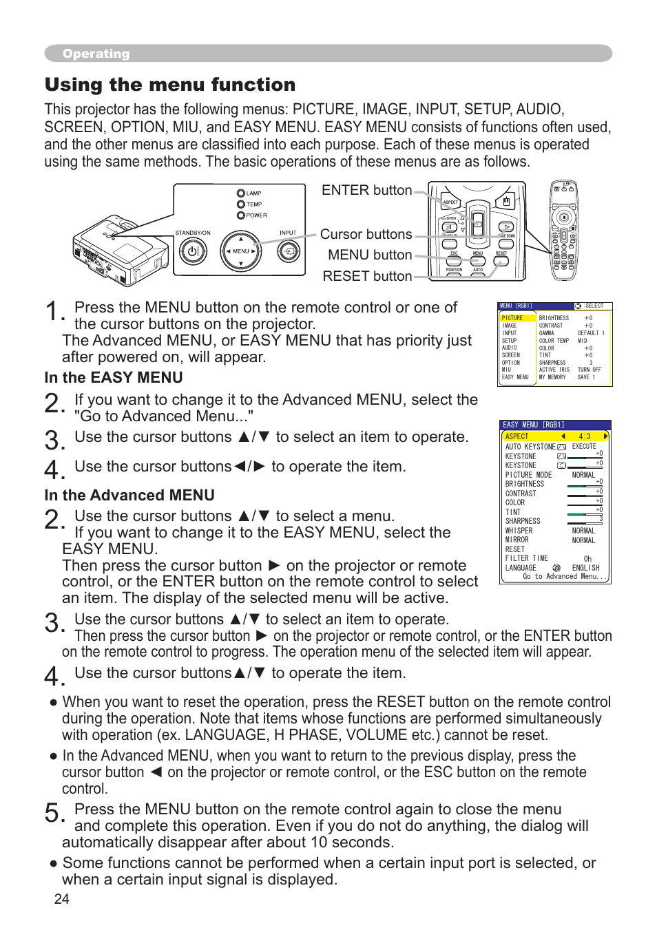 Using the menu function | Hitachi CP-X608 User Manual | Page 24 / 72