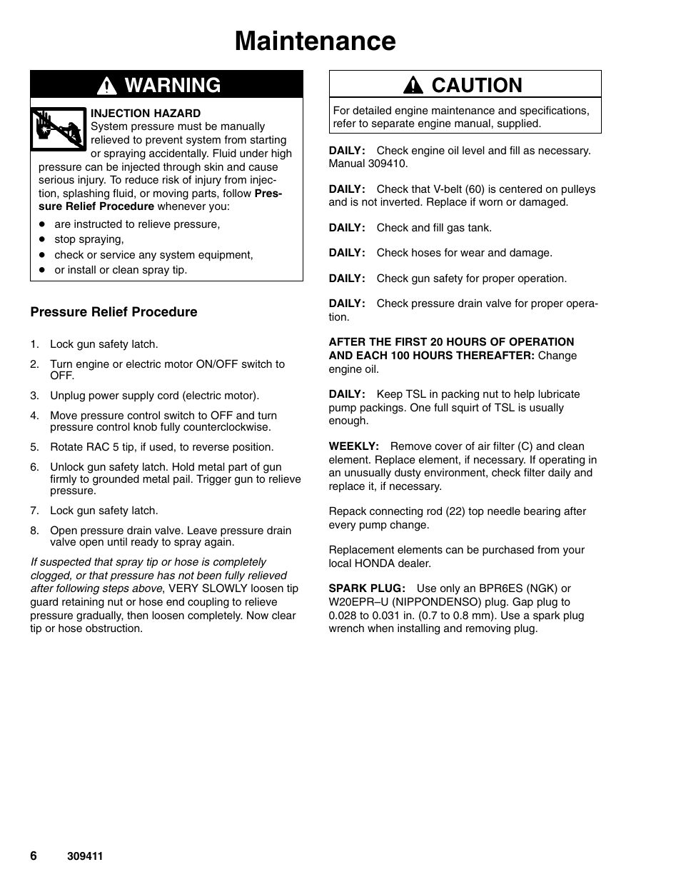 Maintenance, Warning, Caution | Hitachi GMAX 309411E User Manual | Page 6 / 26