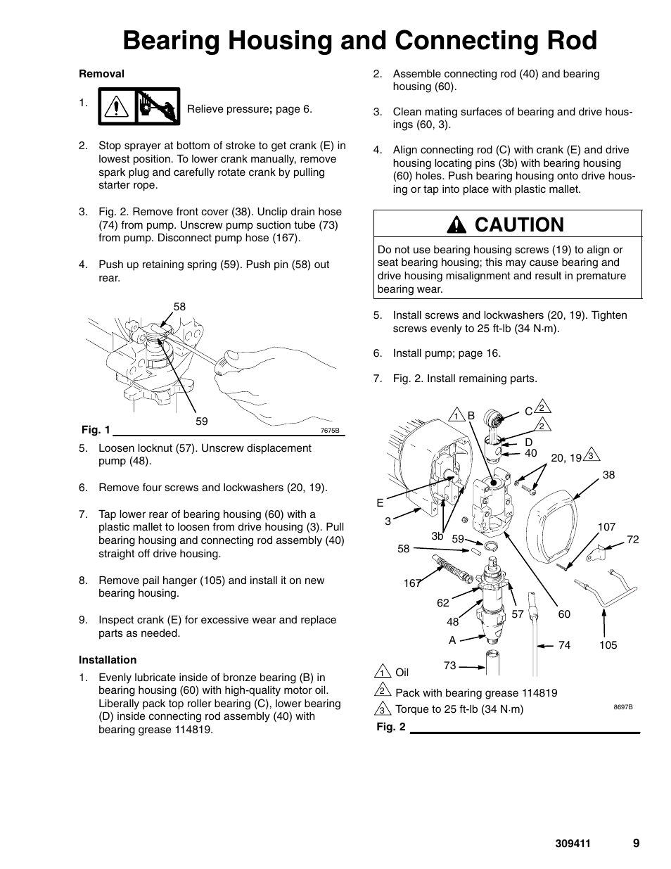 Bearing housing and connecting rod, Caution | Hitachi GMAX 309411E User Manual | Page 9 / 26