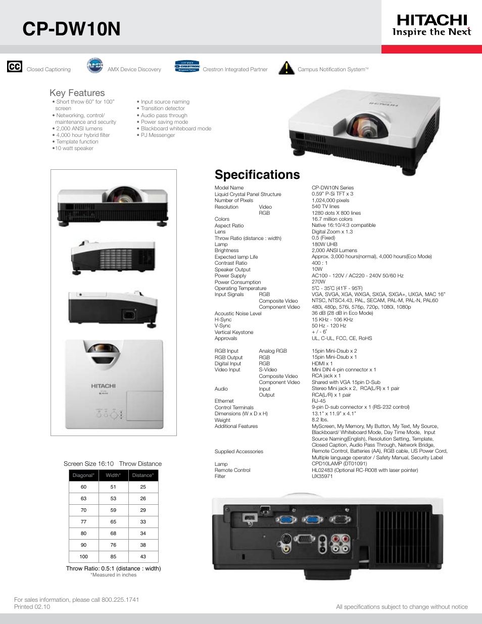 Hitachi CP-DW10N User Manual | 1 page