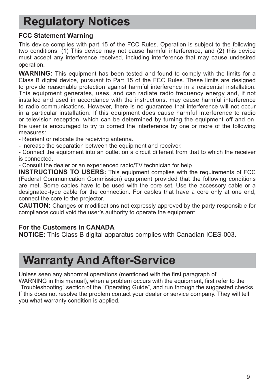 Regulatory notices, Warranty and after-service | Hitachi CP-RX79 User Manual | Page 10 / 95