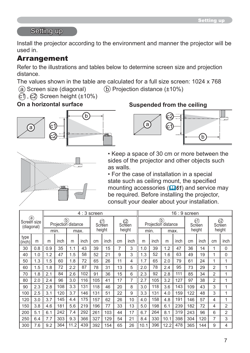 Arrangement, Setting up | Hitachi CP-RX79 User Manual | Page 16 / 95