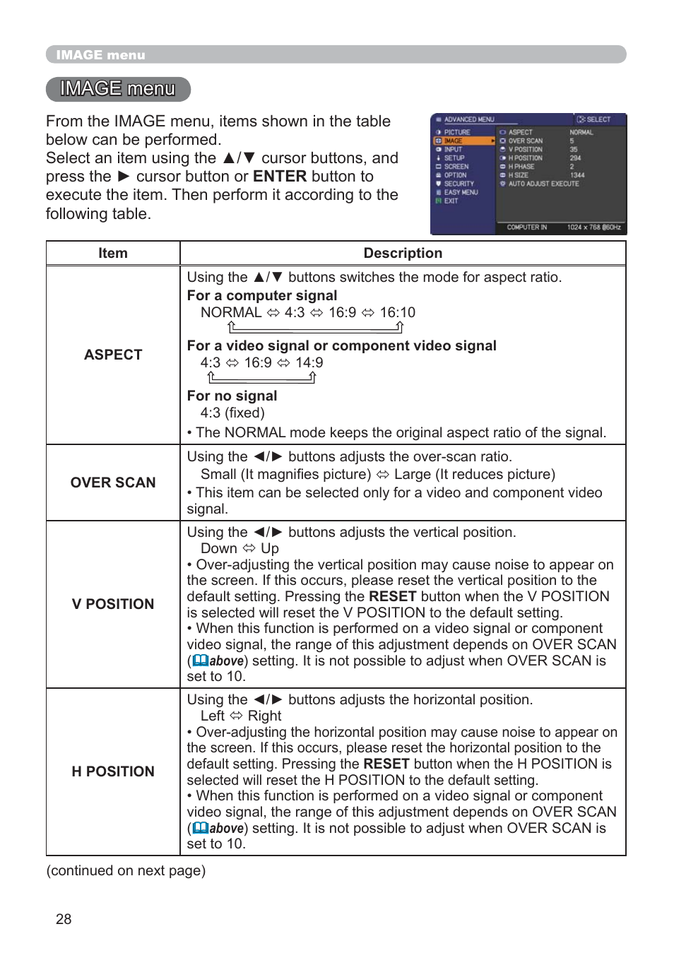 Image menu | Hitachi CP-RX79 User Manual | Page 37 / 95