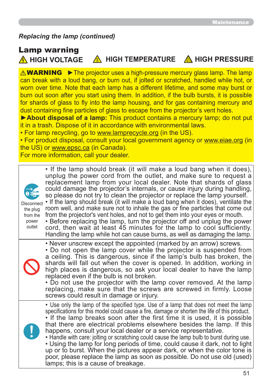 Lamp warning | Hitachi CP-RX79 User Manual | Page 60 / 95