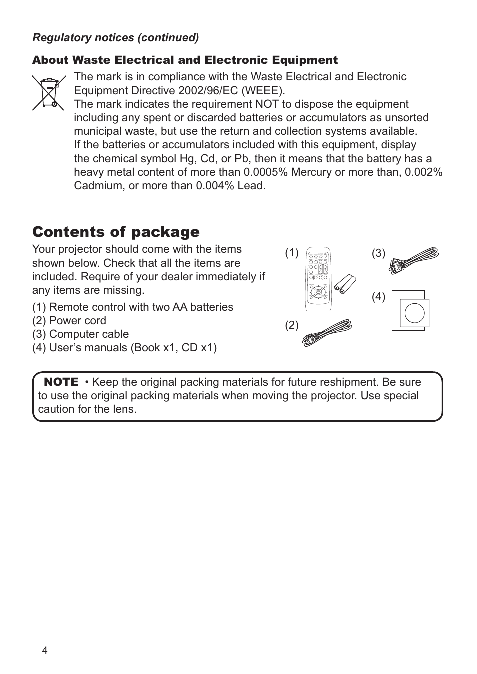 Contents of package | Hitachi CP-RX79 User Manual | Page 76 / 95