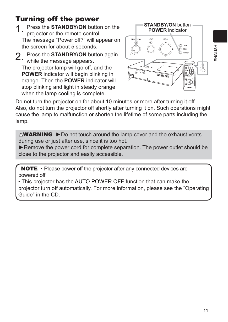 Turning off the power | Hitachi CP-RX79 User Manual | Page 83 / 95