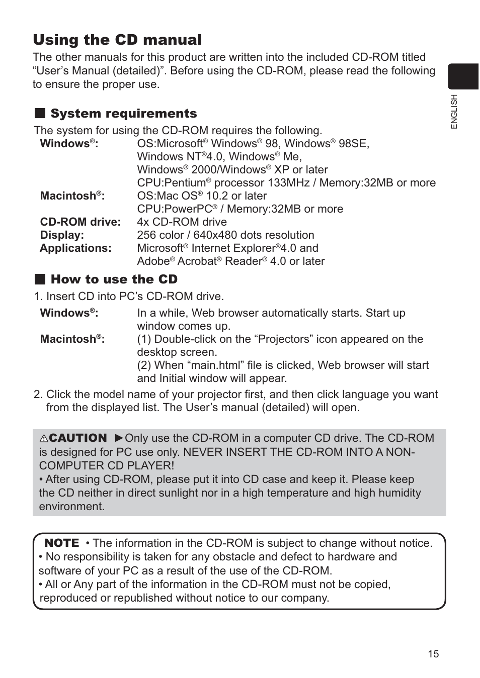 Using the cd manual, System requirements, How to use the cd | Hitachi CP-RX79 User Manual | Page 87 / 95