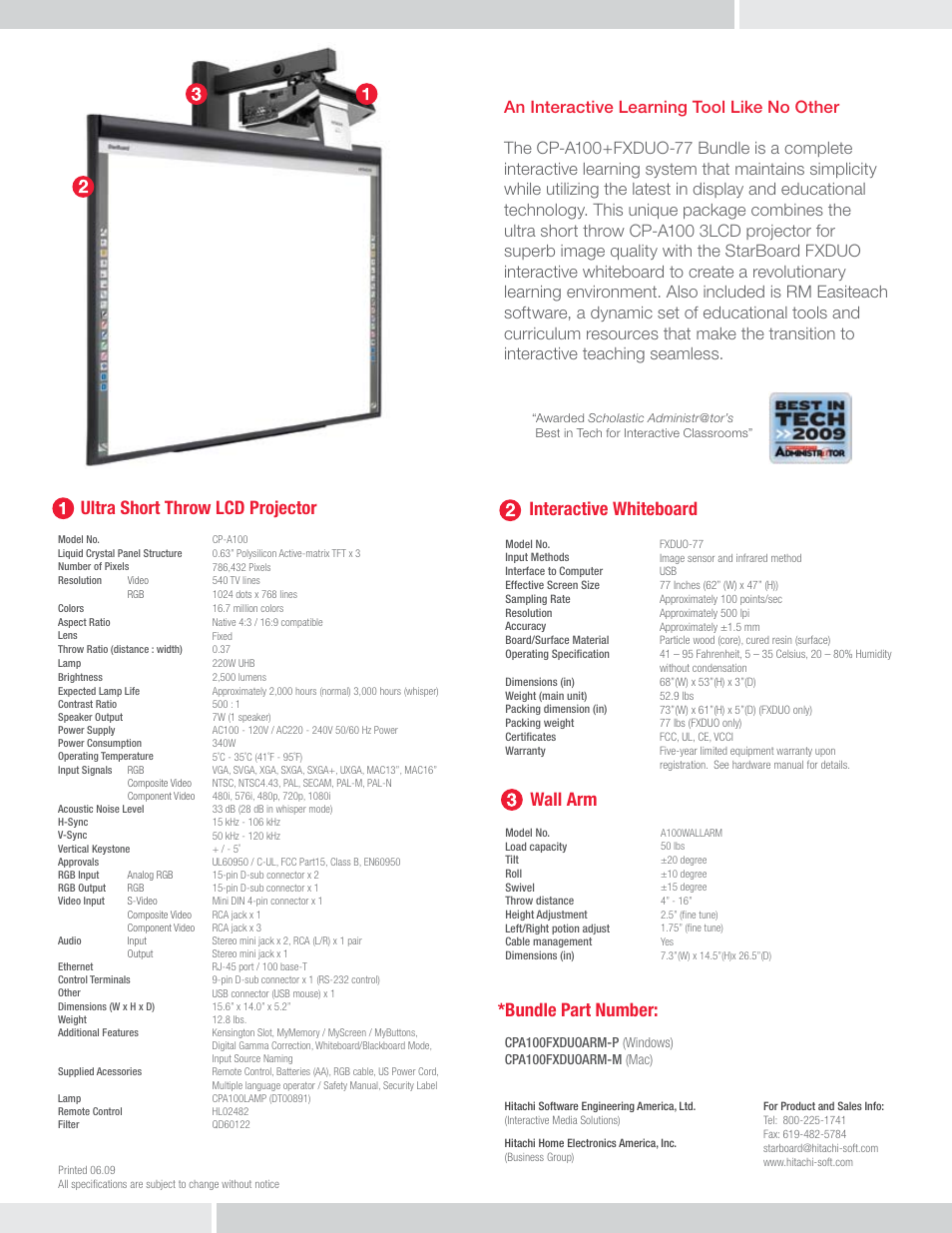 Bundle part number | Hitachi A100WALLARM User Manual | Page 2 / 2