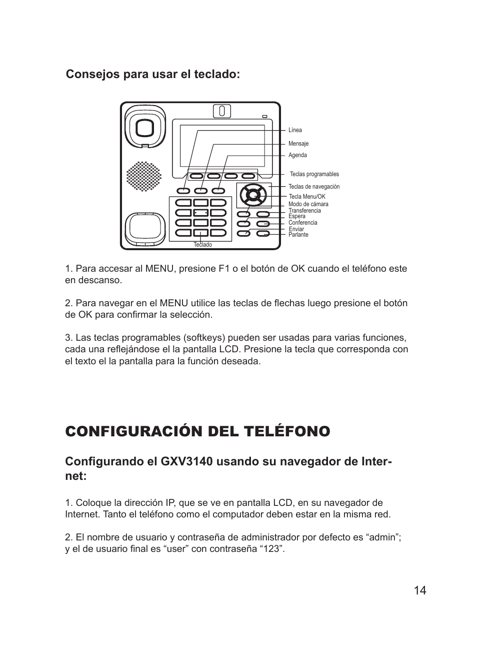 Configuración del teléfono, Consejos para usar el teclado | Hitachi GXV3140 User Manual | Page 15 / 22