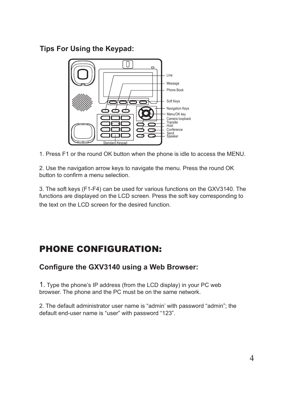 Phone configuration, Tips for using the keypad | Hitachi GXV3140 User Manual | Page 5 / 22