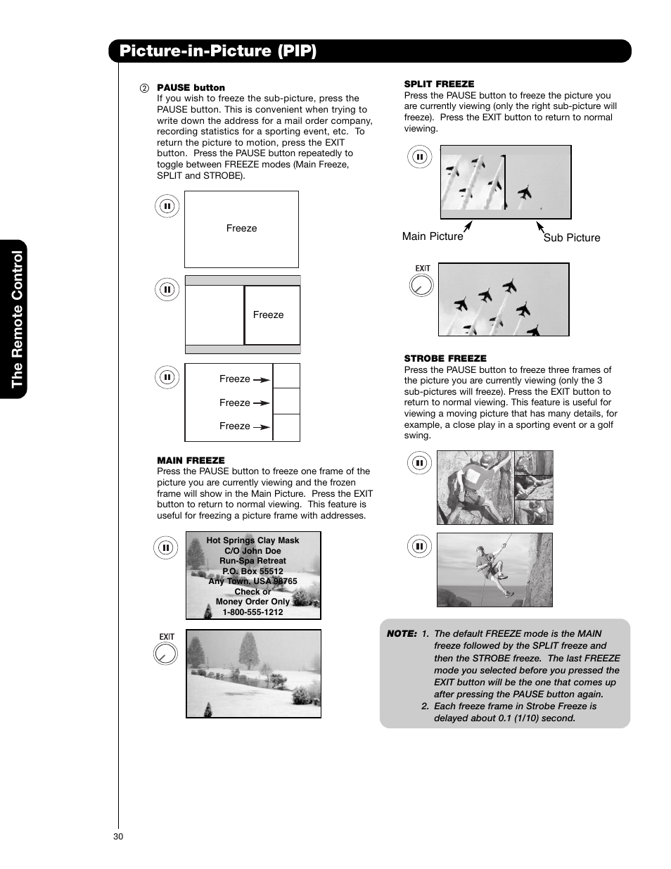 Picture-in-picture (pip), The remote contr o l | Hitachi 50VG825 User Manual | Page 30 / 104