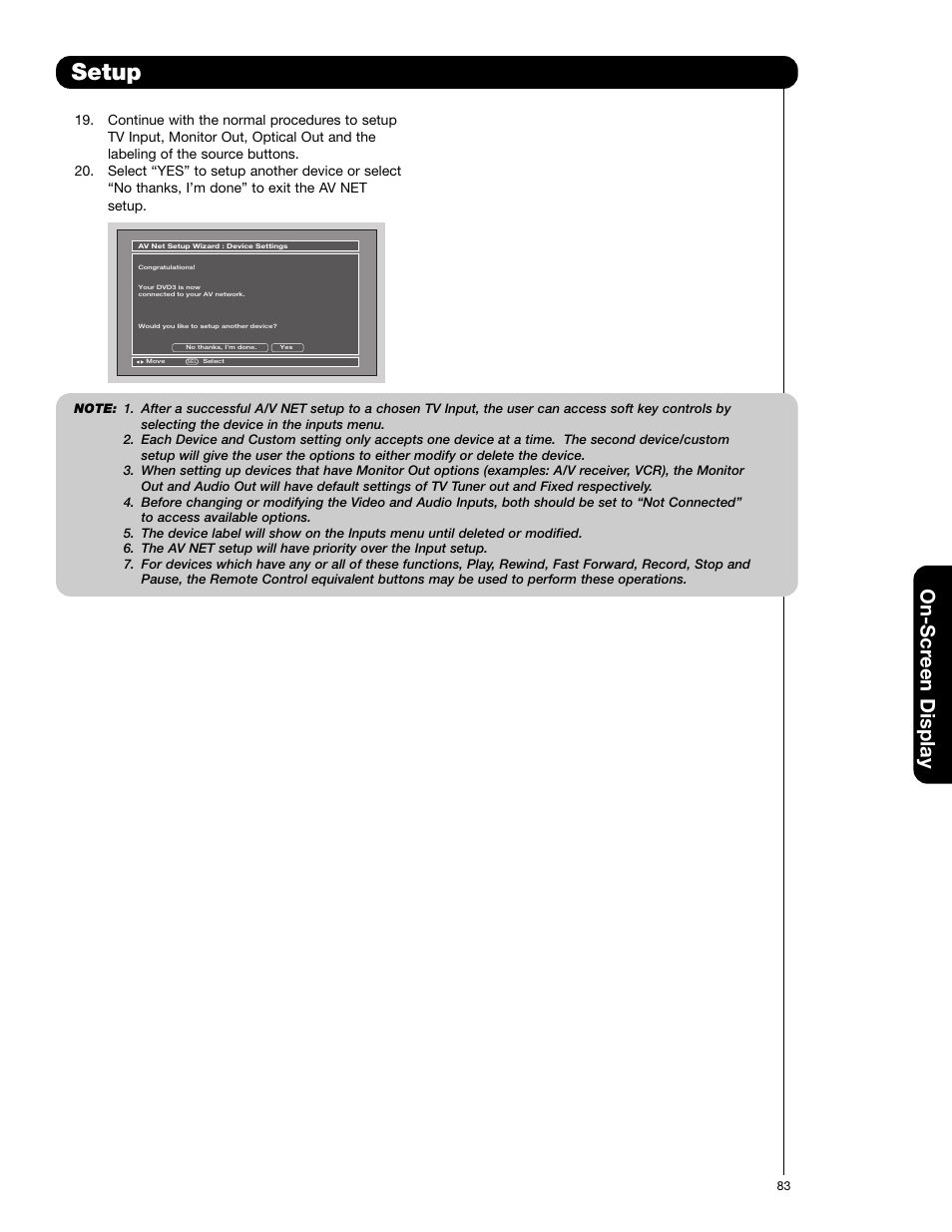 Setup, On-scr een display | Hitachi 50VG825 User Manual | Page 83 / 104