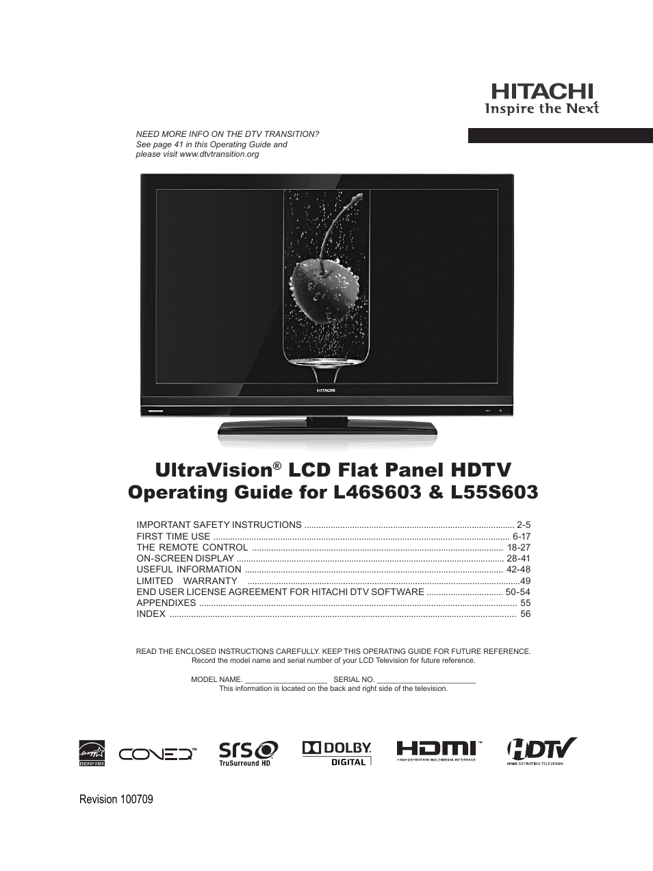 Hitachi L46S603  EU User Manual | 60 pages
