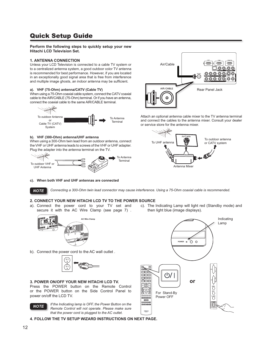 Quick setup guide | Hitachi L46S603  EU User Manual | Page 12 / 60