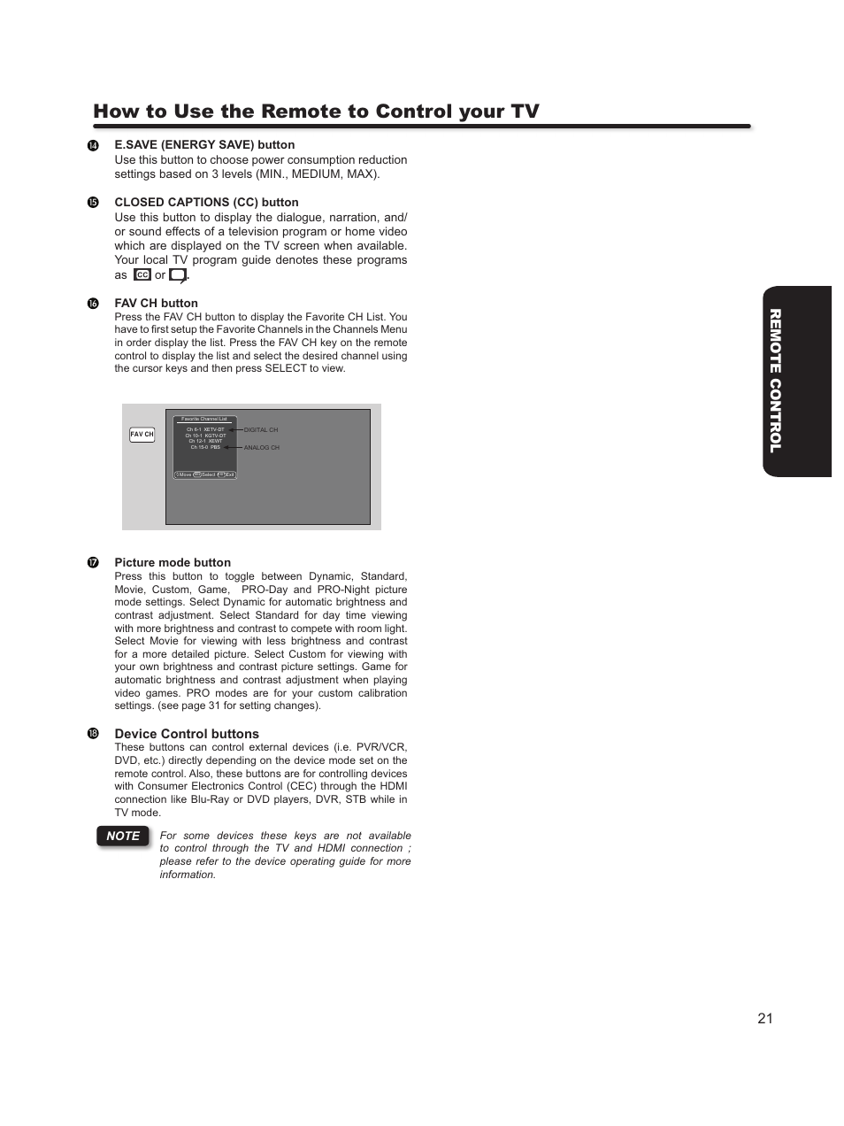 How to use the remote to control your tv, 21 remo te contr ol, Device control buttons | Hitachi L46S603  EU User Manual | Page 21 / 60