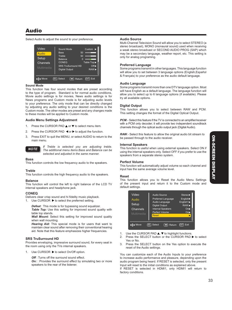 Audio, 33 on-screen displa y | Hitachi L46S603  EU User Manual | Page 33 / 60