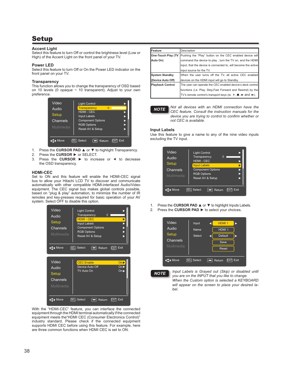 Setup | Hitachi L46S603  EU User Manual | Page 38 / 60
