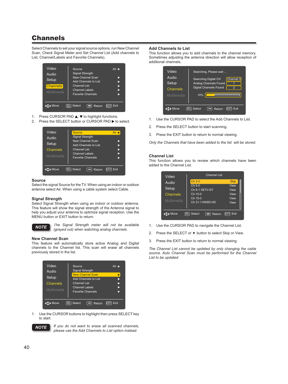 Channels | Hitachi L46S603  EU User Manual | Page 40 / 60