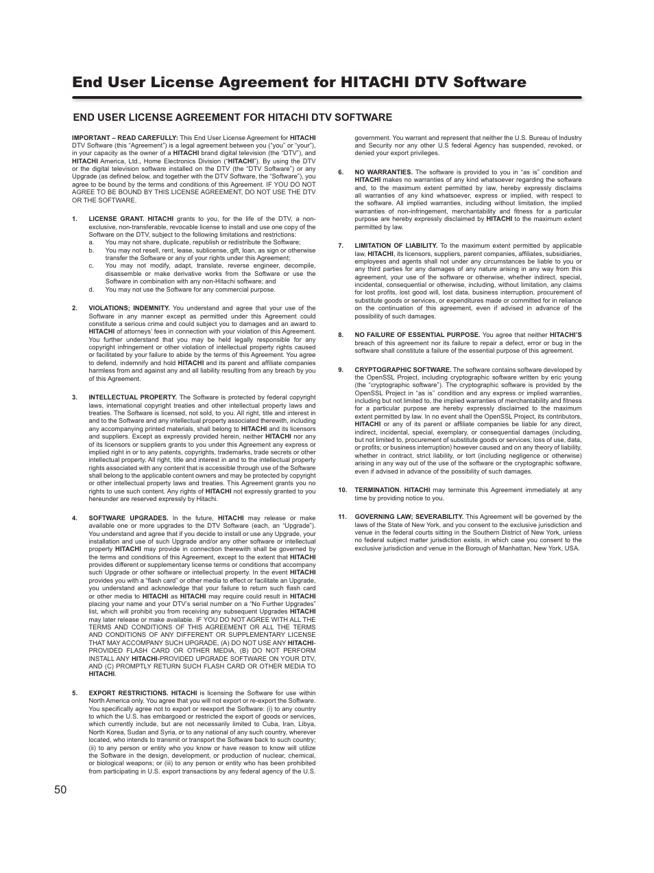Hitachi L46S603  EU User Manual | Page 50 / 60