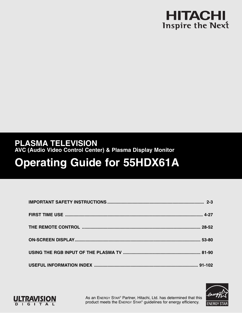 Hitachi 55HDX61A User Manual | 104 pages