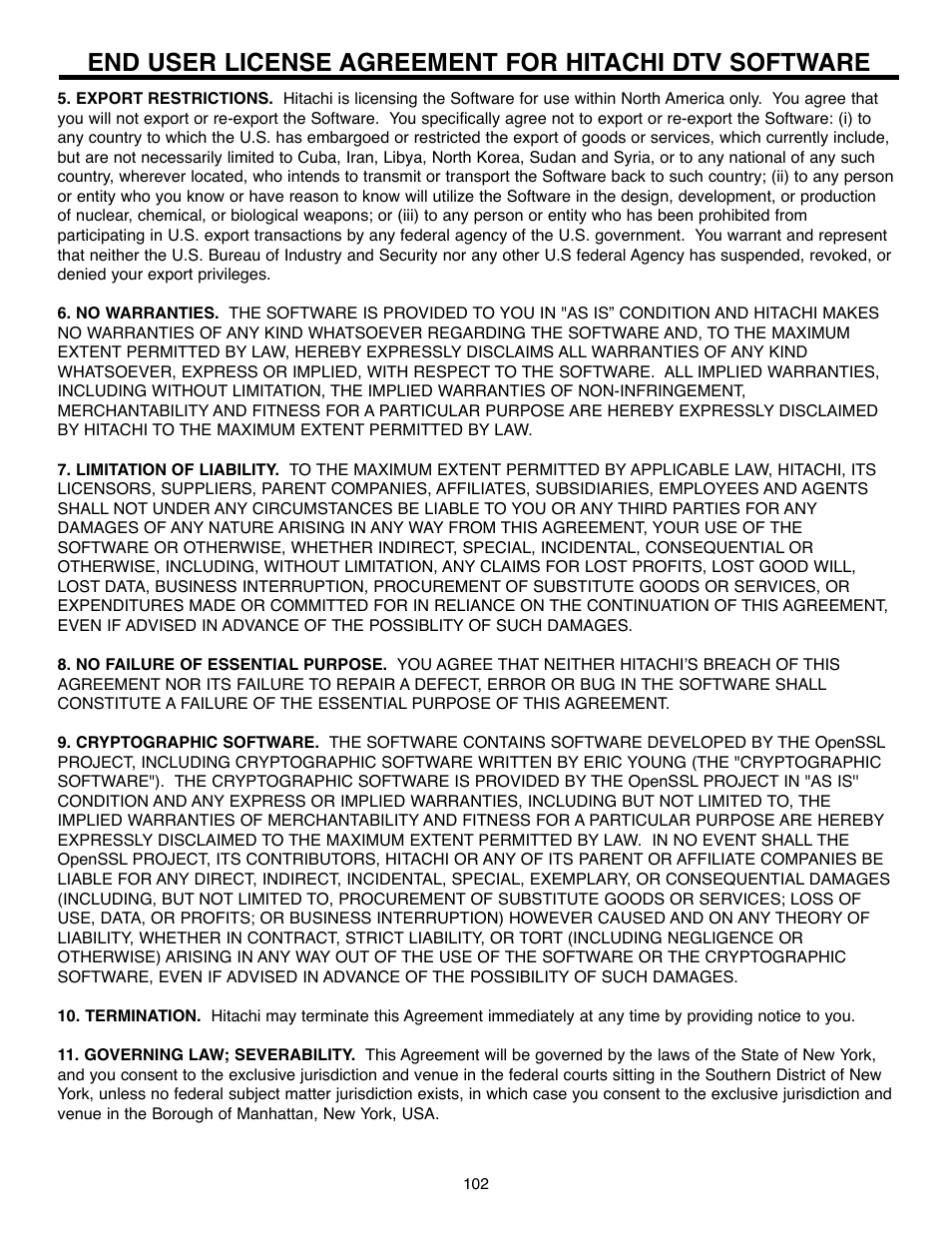 Hitachi 55HDX61A User Manual | Page 102 / 104