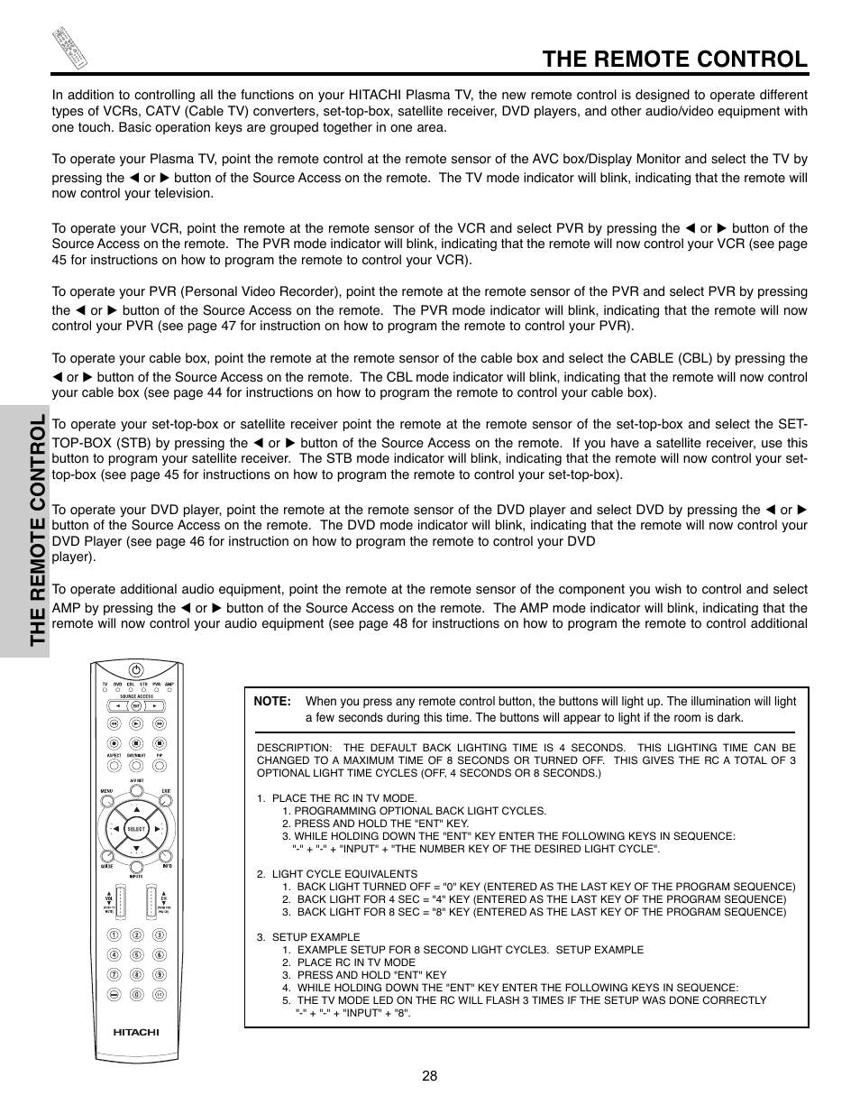 The remote control | Hitachi 55HDX61A User Manual | Page 28 / 104