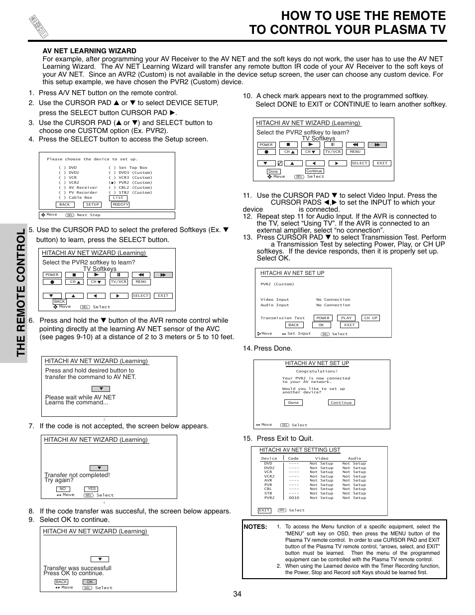 How to use the remote to control your plasma tv, The remote control, Gu id e a/ v net | Press done, Press exit to quit | Hitachi 55HDX61A User Manual | Page 34 / 104