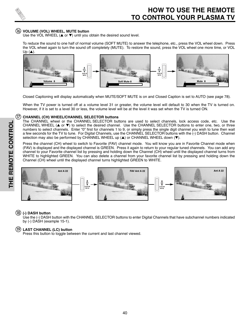 How to use the remote to control your plasma tv, The remote control | Hitachi 55HDX61A User Manual | Page 40 / 104