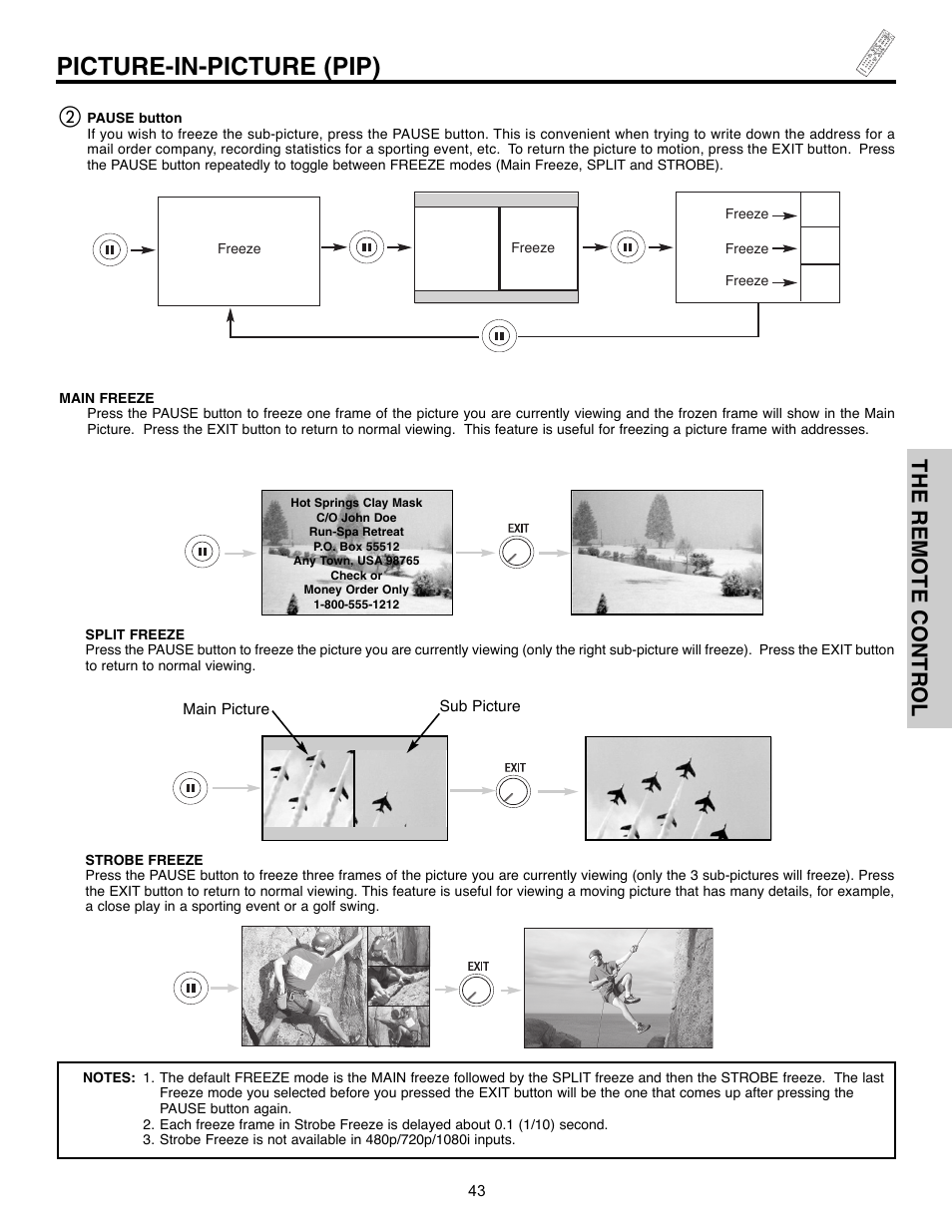 Picture-in-picture (pip), The remote control | Hitachi 55HDX61A User Manual | Page 43 / 104