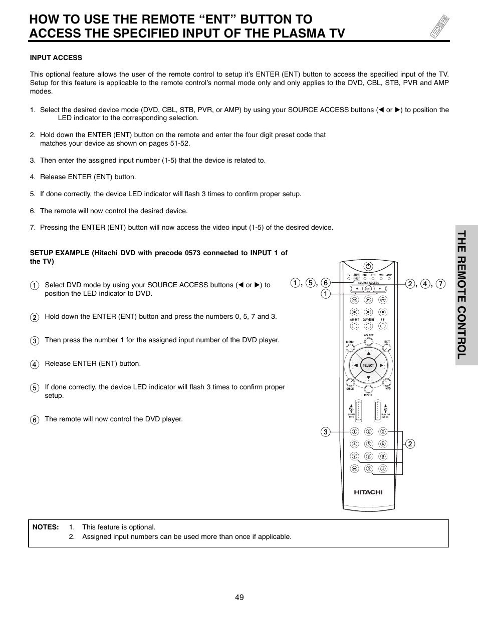 The remote control | Hitachi 55HDX61A User Manual | Page 49 / 104