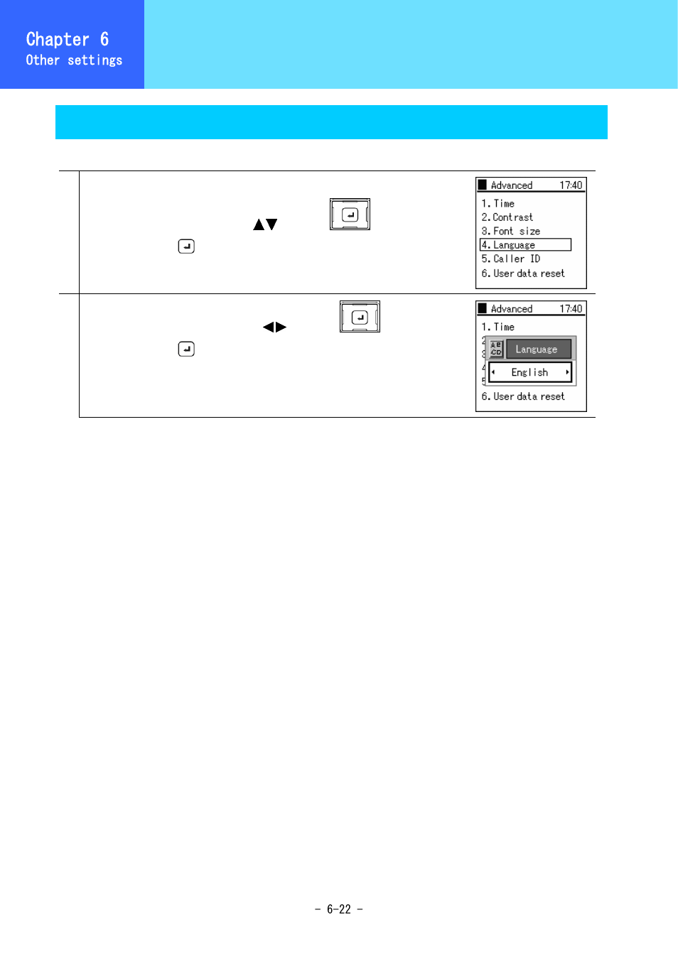 Equipment settings, Chapter 6, Language setting | Hitachi 3000 User Manual | Page 101 / 132