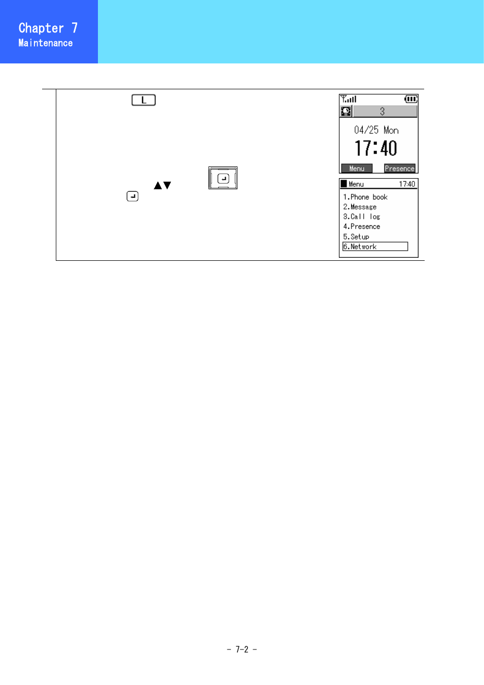 Maintenance menu, Chapter 7 | Hitachi 3000 User Manual | Page 104 / 132