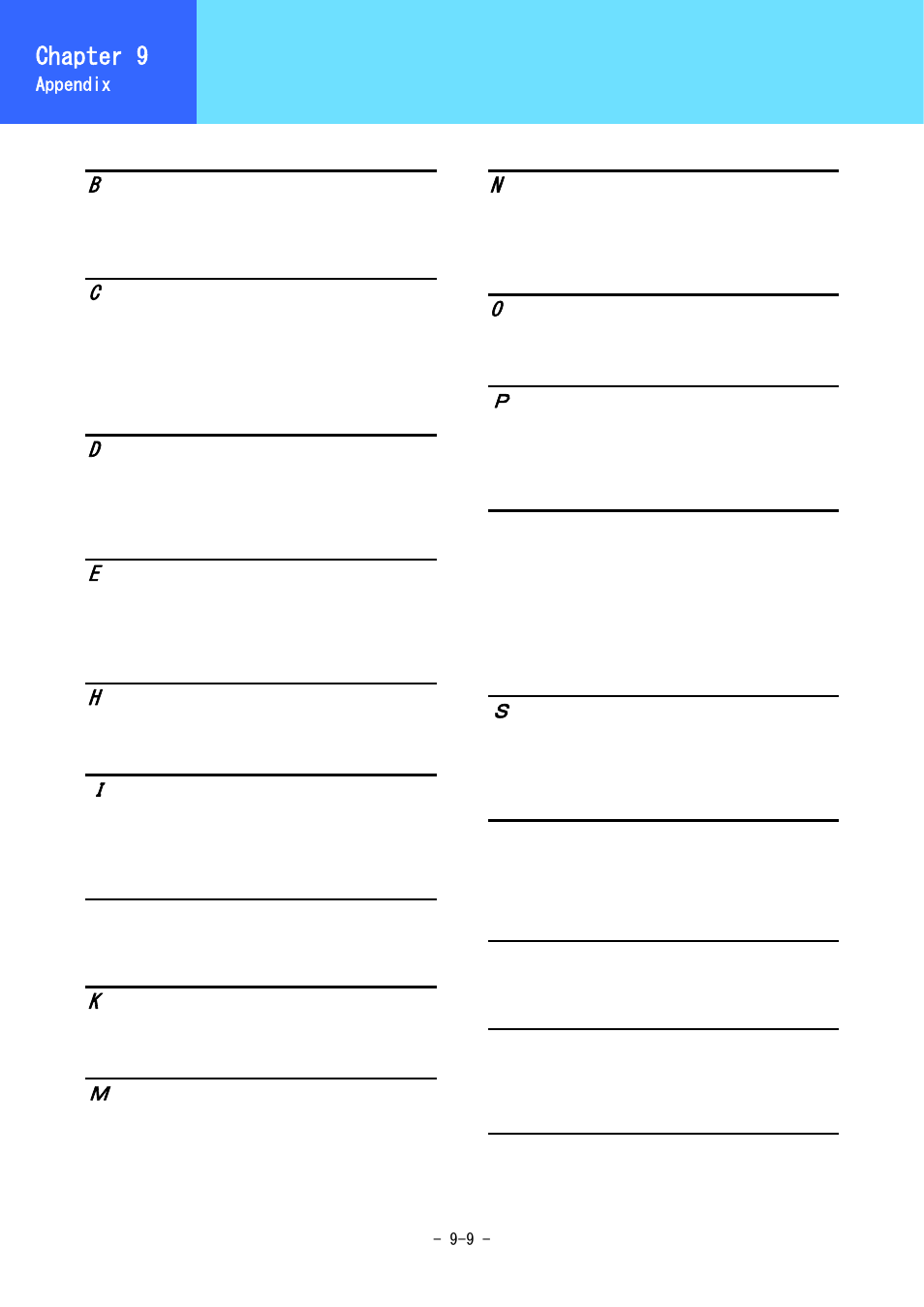 Index, Chapter 9 | Hitachi 3000 User Manual | Page 131 / 132