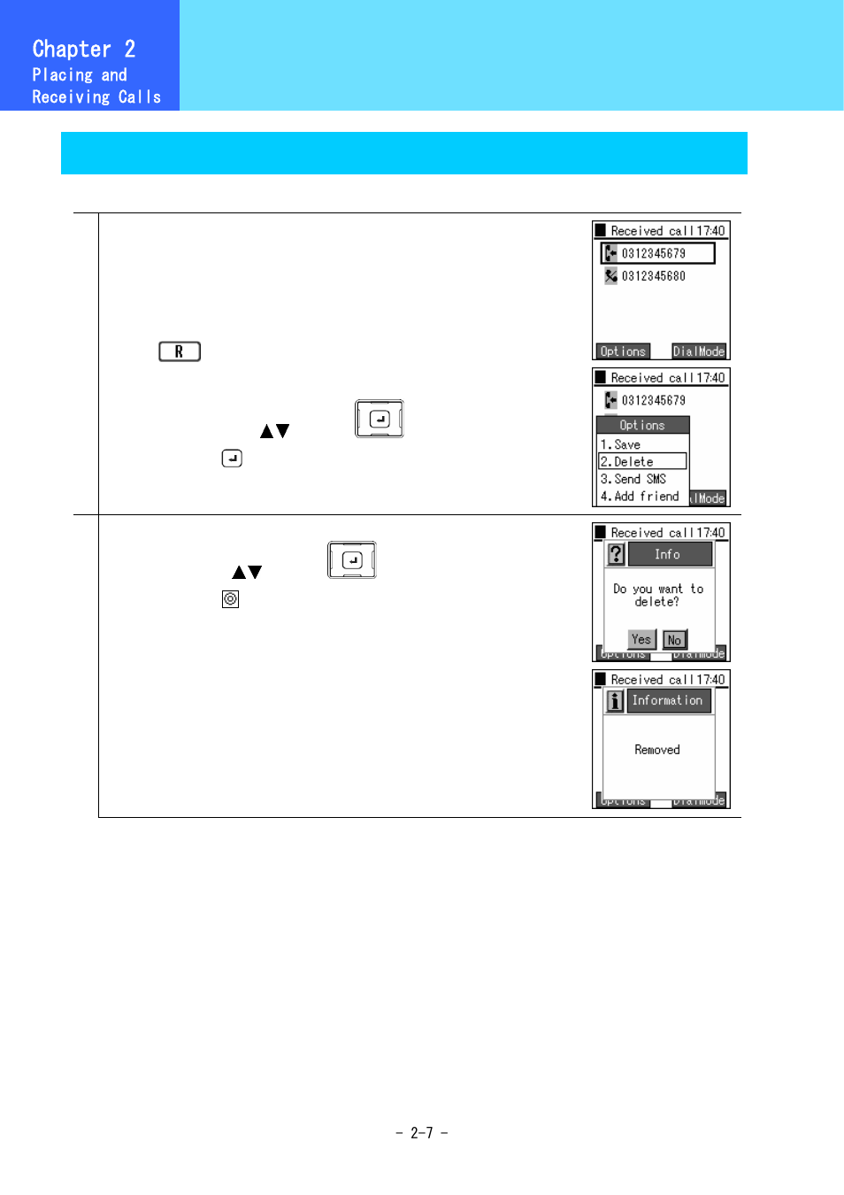 Call log, Chapter 2, Deleting one item from the call log | Hitachi 3000 User Manual | Page 27 / 132