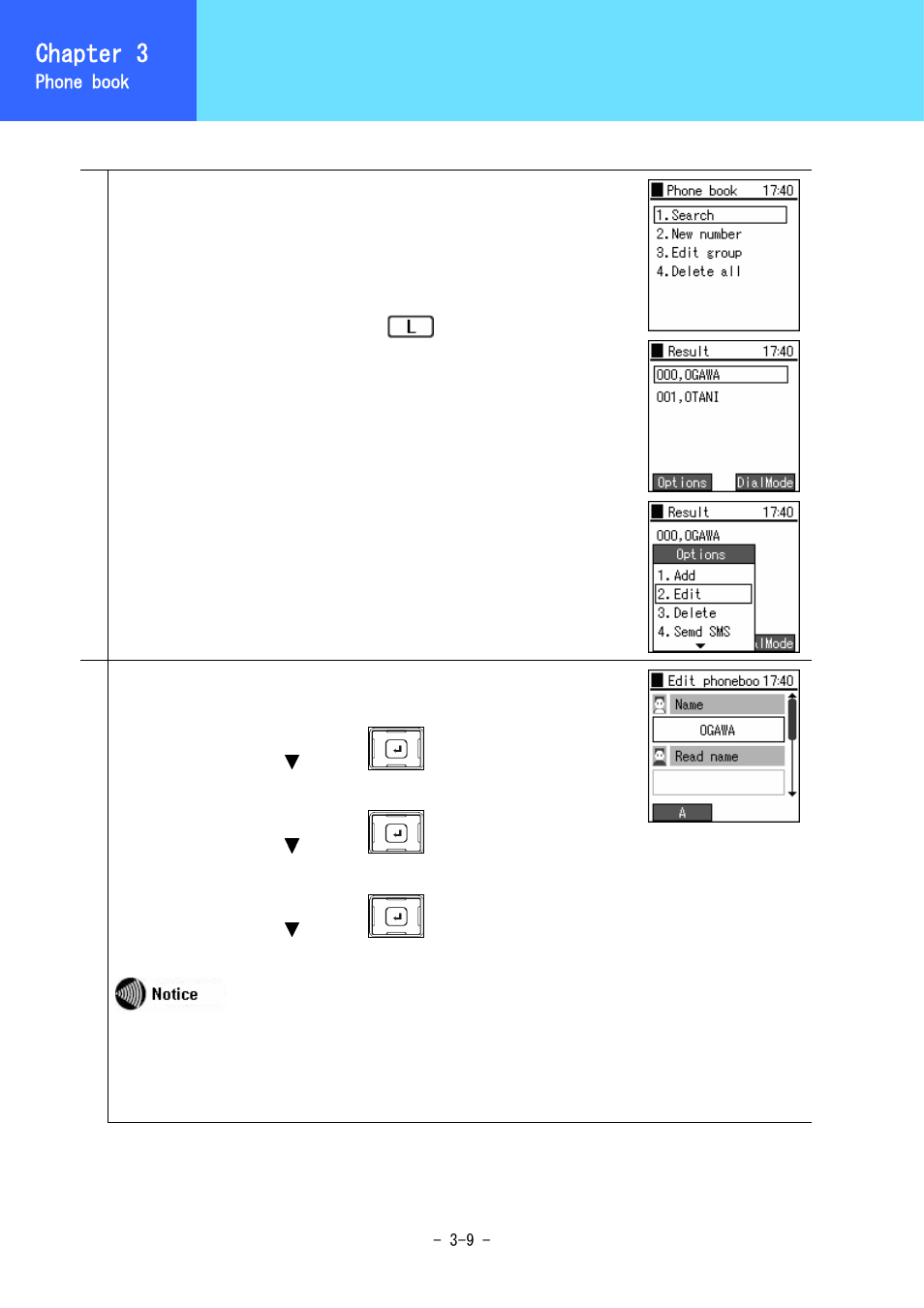 Phone book editing, Chapter 3 | Hitachi 3000 User Manual | Page 47 / 132