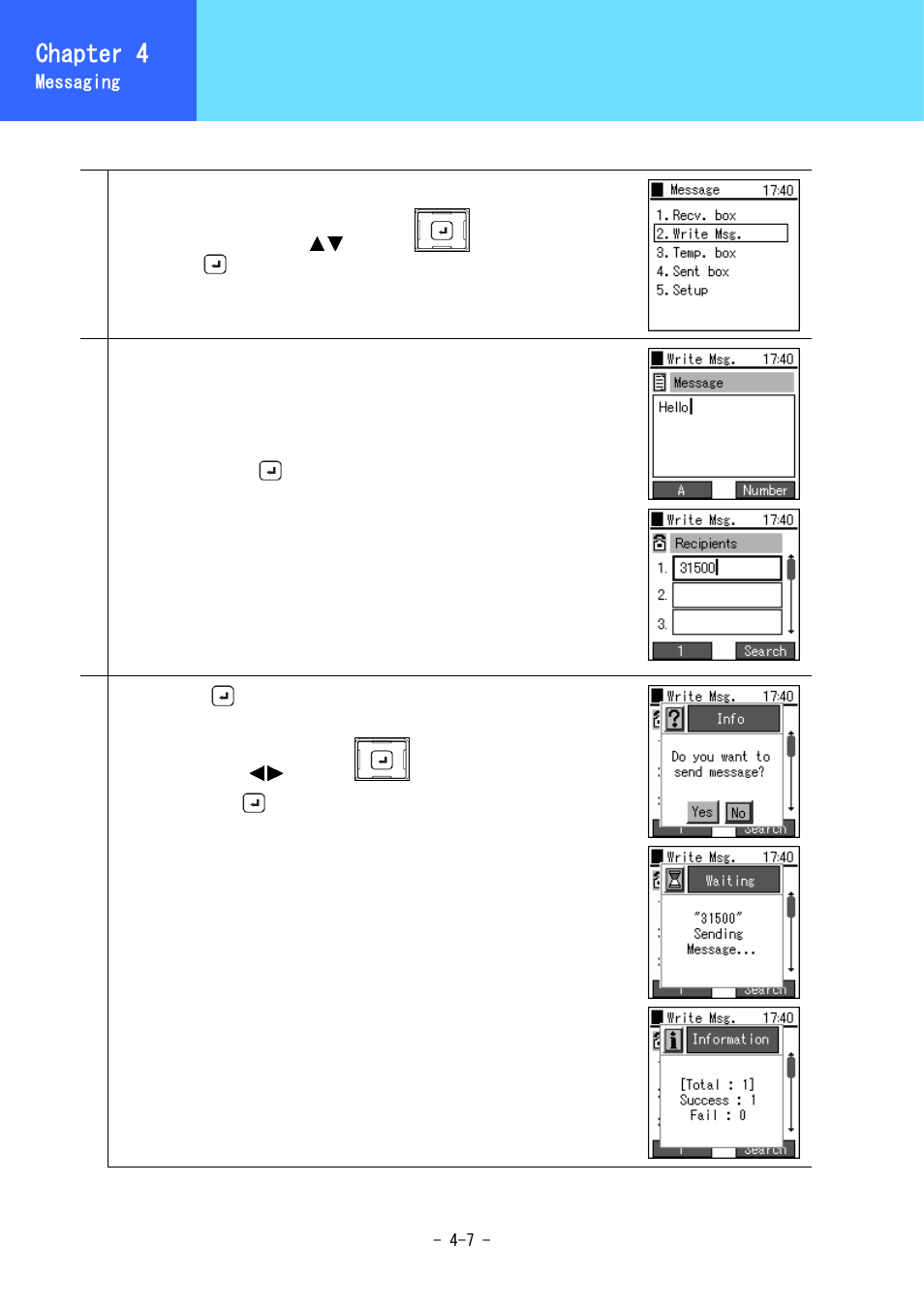 New message, Chapter 3, Chapter 4 | Hitachi 3000 User Manual | Page 60 / 132