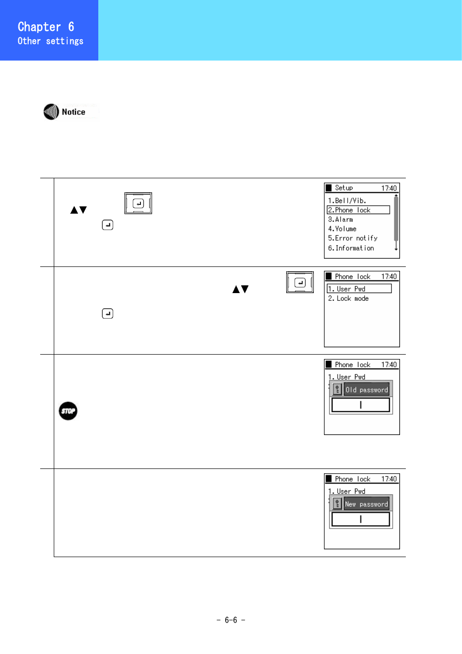 Password/lock mode selection, Chapter 6 | Hitachi 3000 User Manual | Page 85 / 132