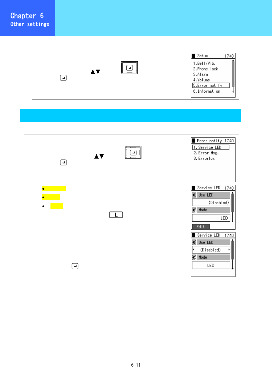Error notification, Chapter 6, Service led | Hitachi 3000 User Manual | Page 90 / 132