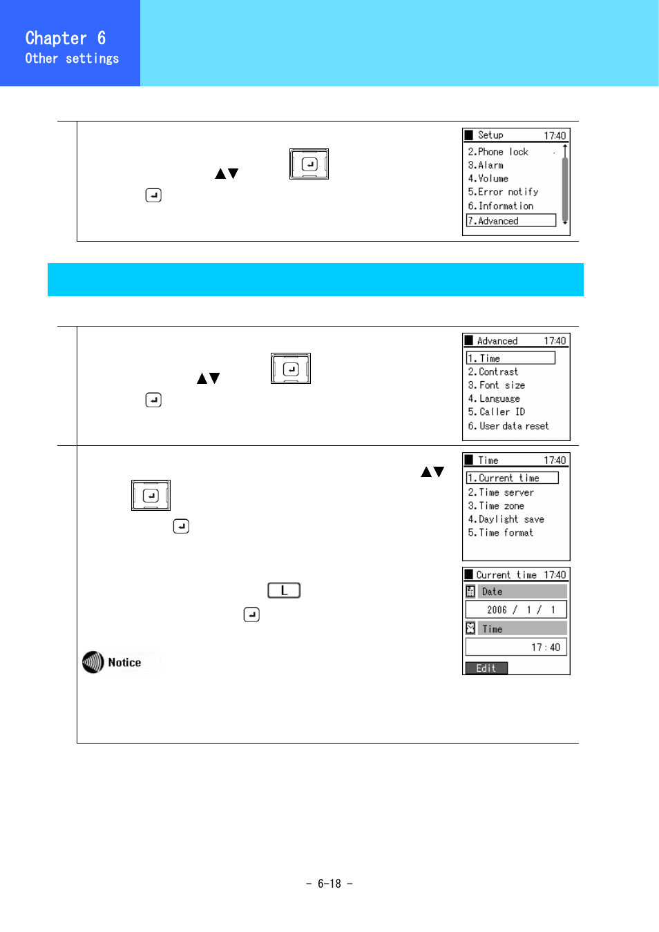 Equipment settings, Chapter 6, Time | Hitachi 3000 User Manual | Page 97 / 132