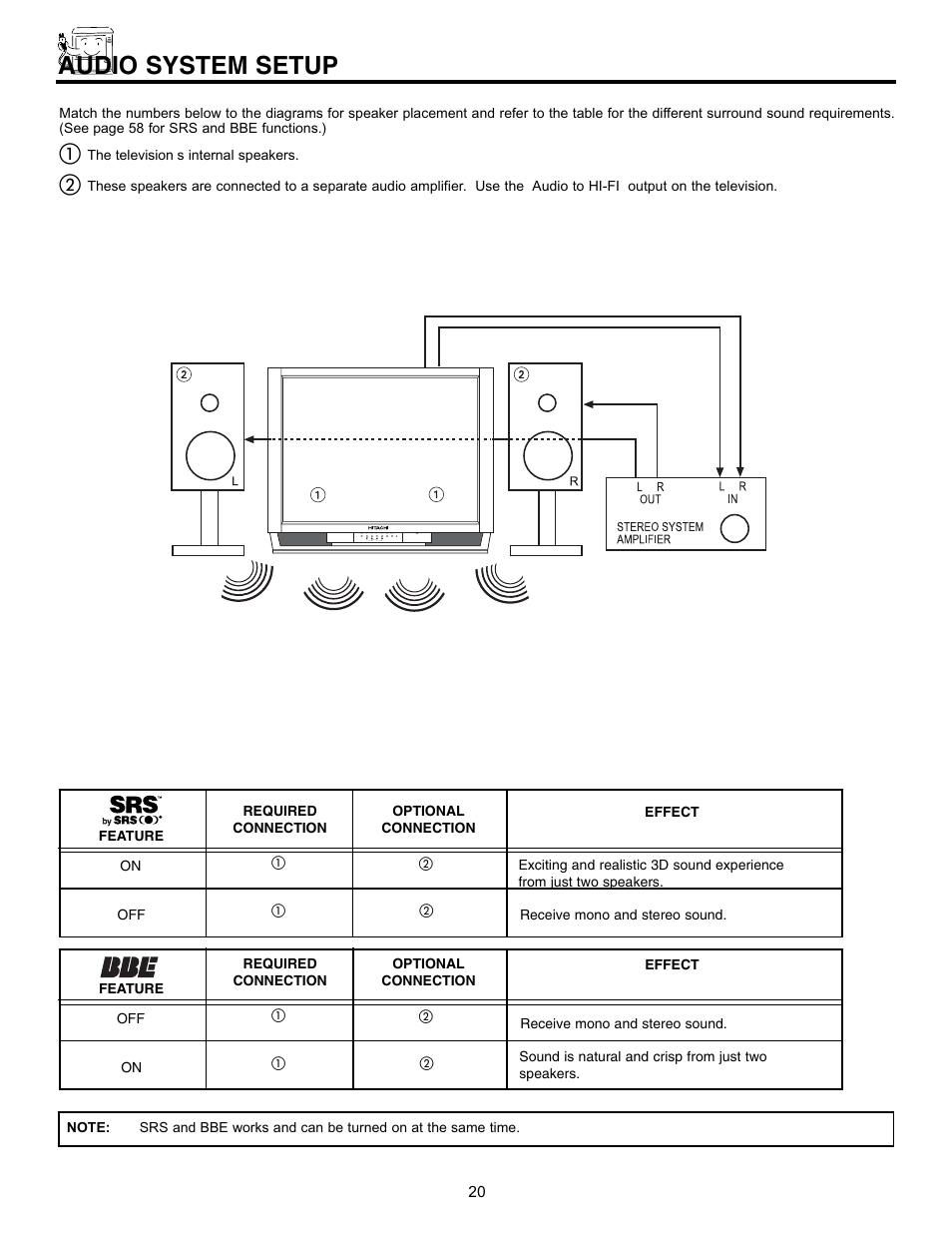 Audio system setup | Hitachi 32UDX10S User Manual | Page 20 / 68