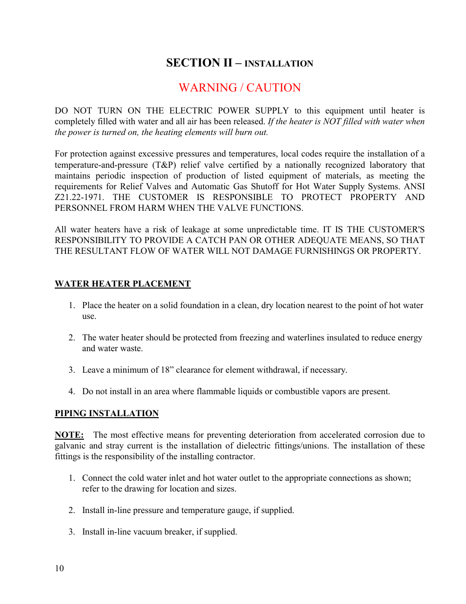 Warning / caution | Hubbell Electric Heater Company V15 User Manual | Page 10 / 29