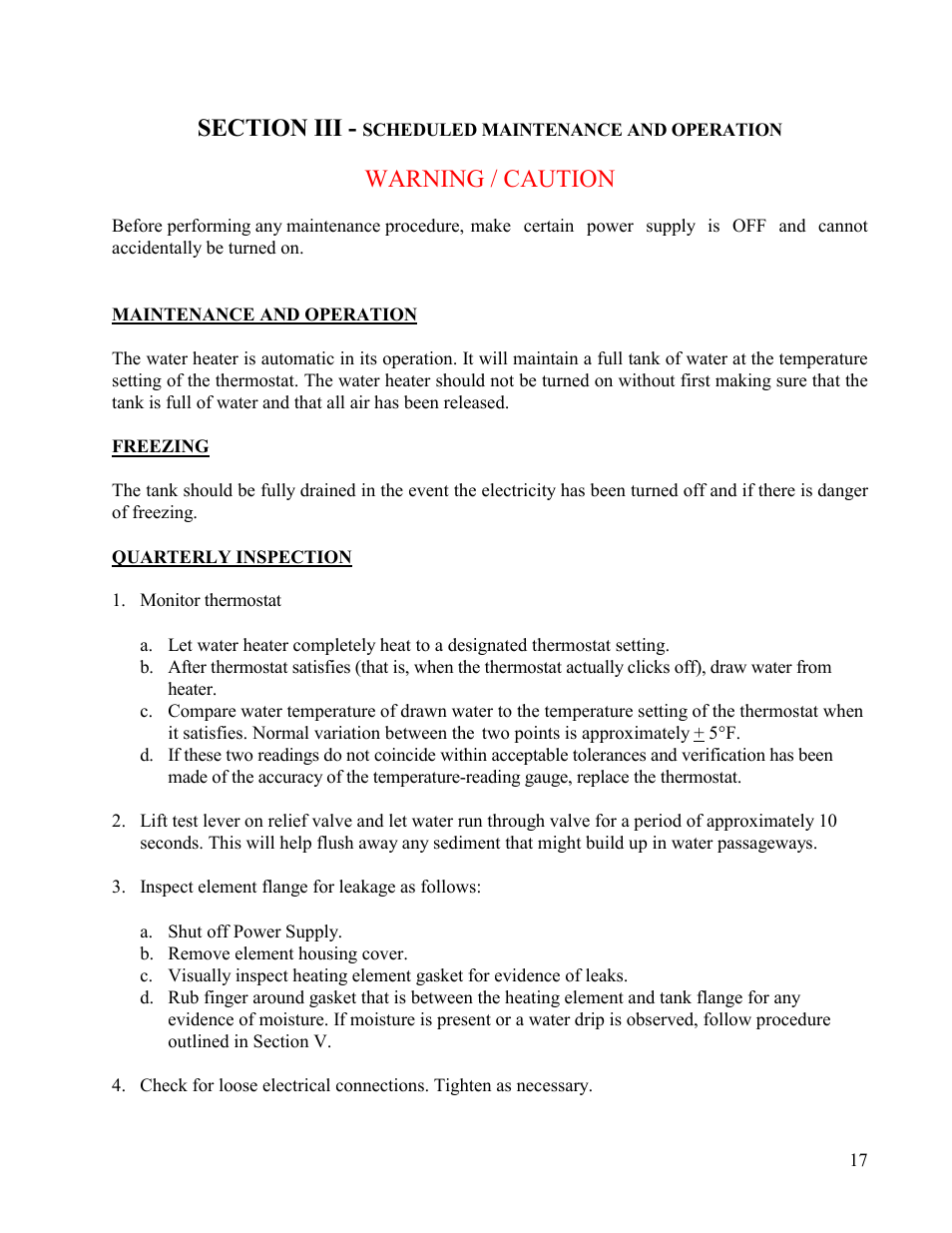 Warning / caution | Hubbell Electric Heater Company V15 User Manual | Page 17 / 29